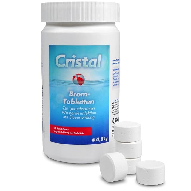 Pastillas de bromo Cristal de veinte gramos en lata de ochocientos gramos para piscinas y bañeras de hidromasaje
