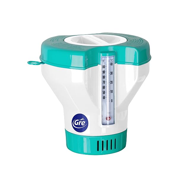 Dispensador flotante de productos Gre con termómetro integrado y anillo inferior regulable