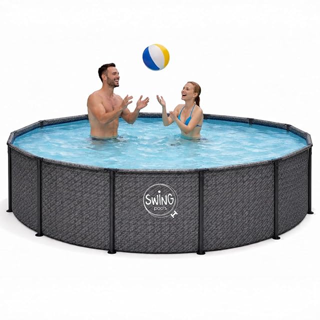 Piscina redonda gris HAF Swing Frame Pool con motivo de espiga, 366 cm de diámetro y 91 cm de profundidad