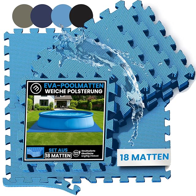 Losetas de suelo de piscina de EVA encajables BeMaxx azules, de treinta y dos centímetros de lado y un centímetro de espesor, con piezas de borde