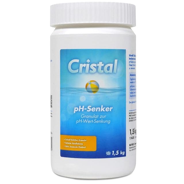 Granulado pH Menos Cristal en envase de kilo y medio para piscinas y bañeras de hidromasaje