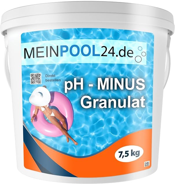 Granulado reductor de pH Meinpool24.de en envase de siete kilos y medio para piscinas