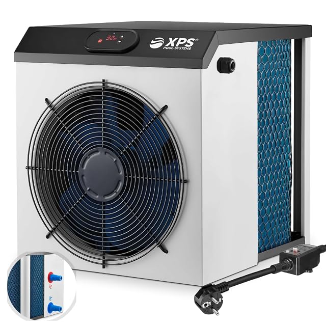 Bomba de calor de piscina compacta Pool-Systems XPS-35 junto a una piscina desmontable