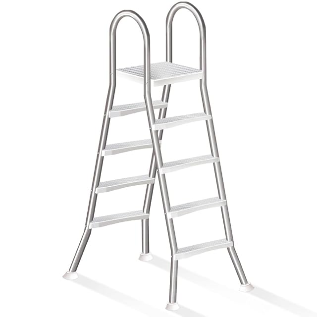 Escalera de piscina de doble cara Errzom en inoxidable 304 con cuatro peldaños de ABS por lado y dos asideros