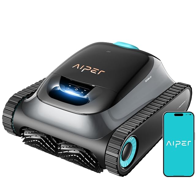 Robot de piscina AIPER Scuba S1 con tracción de orugas, trepando por la pared de una piscina