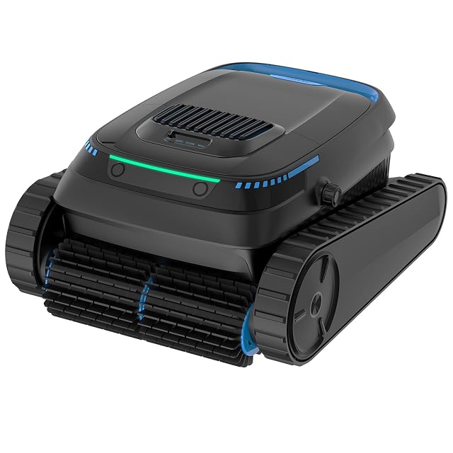 Robot de piscina de orugas BOTLIFE PC10, trepando por una pared hacia la línea de agua