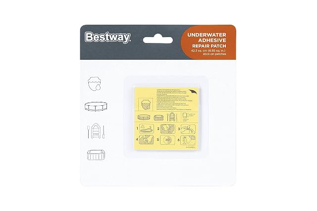 Diez parches de reparación autoadhesivos impermeables Bestway, de seis centímetros y medio de lado cada uno