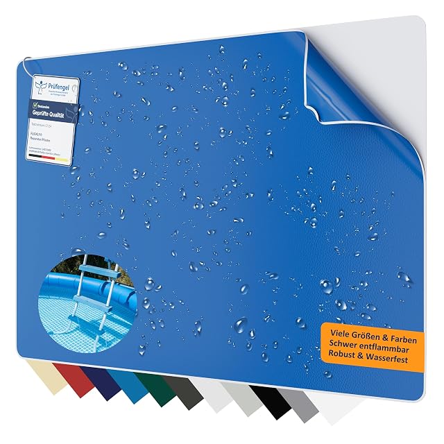 Parche de reparación de piscina autoadhesivo Flickly azul claro RAL 5012, de treinta por veinte centímetros