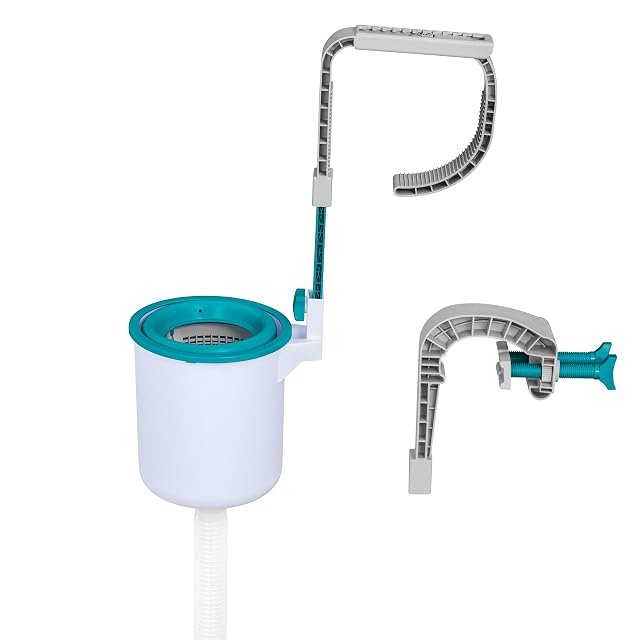 Skimmer de superficie colgante Bestway Flowclear enganchado sobre la pared de una piscina de armazón
