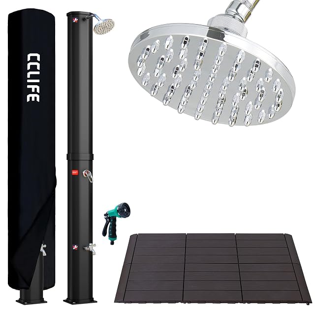 Ducha solar CCLIFE de 40 litros con placa de suelo de plástico de encaje y ducha de mano