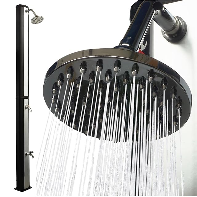 Ducha solar Nemaxx de 35 litros con alcachofa de lluvia orientable y grifo de pies aparte
