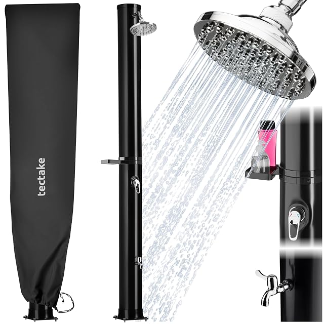 Ducha solar TecTake de 40 litros con alcachofa de lluvia giratoria y grifo en la base