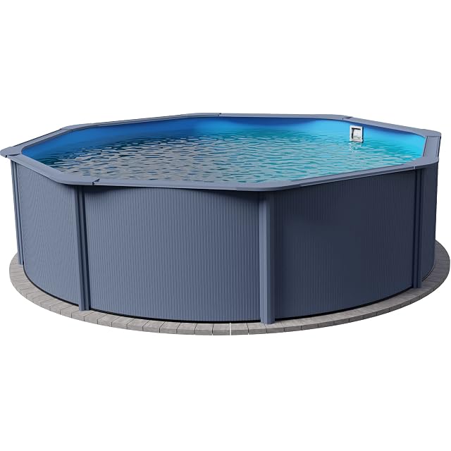 Piscina de pared de acero antracita Planet Pool Classic de 360 cm de diámetro y 120 cm de fondo con liner azul colgado