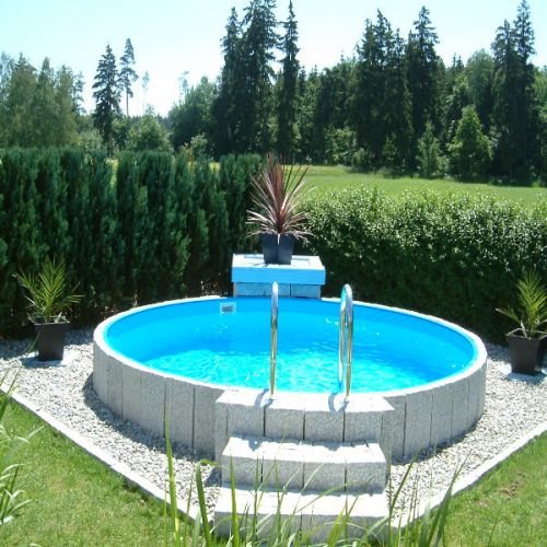 Piscina redonda de pared de acero Poolzon Fun-Zon de 400 cm de diámetro y 120 cm de fondo con liner colocado por junquillo