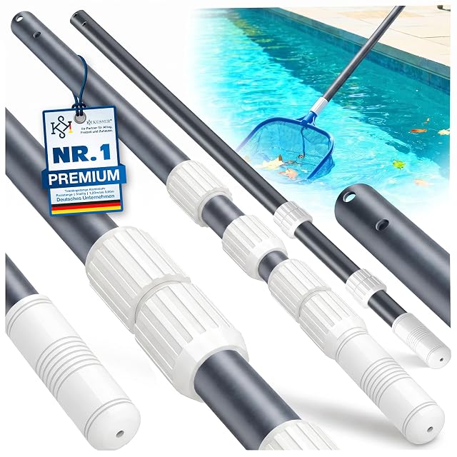 Pértiga telescópica de piscina de aluminio KESSER antracita con empuñadura ergonómica de ABS