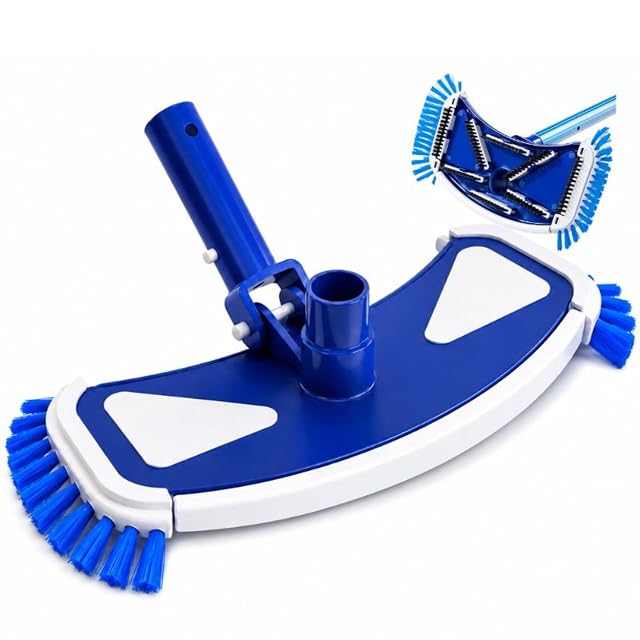 Cepillo aspirador de fondo de piscina Arebos azul y blanco con cerdas laterales y acople de clip