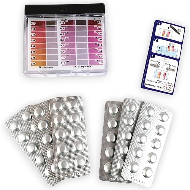 Kit probador de piscina Wiesel Tuning con escala de color, caja de almacenamiento y pastillas de prueba rápida en blíster